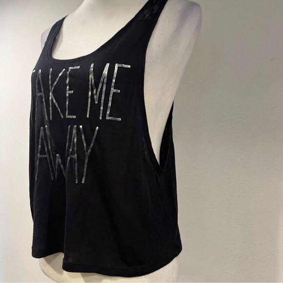 Pink Black Sleeveless crop Top with Silver Text” Take me away” size extra small - Picture 3 of 9